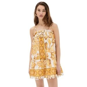 Caroline Constas Cotton Floral Print Ruffle Mini Dress Yellow Women's Small